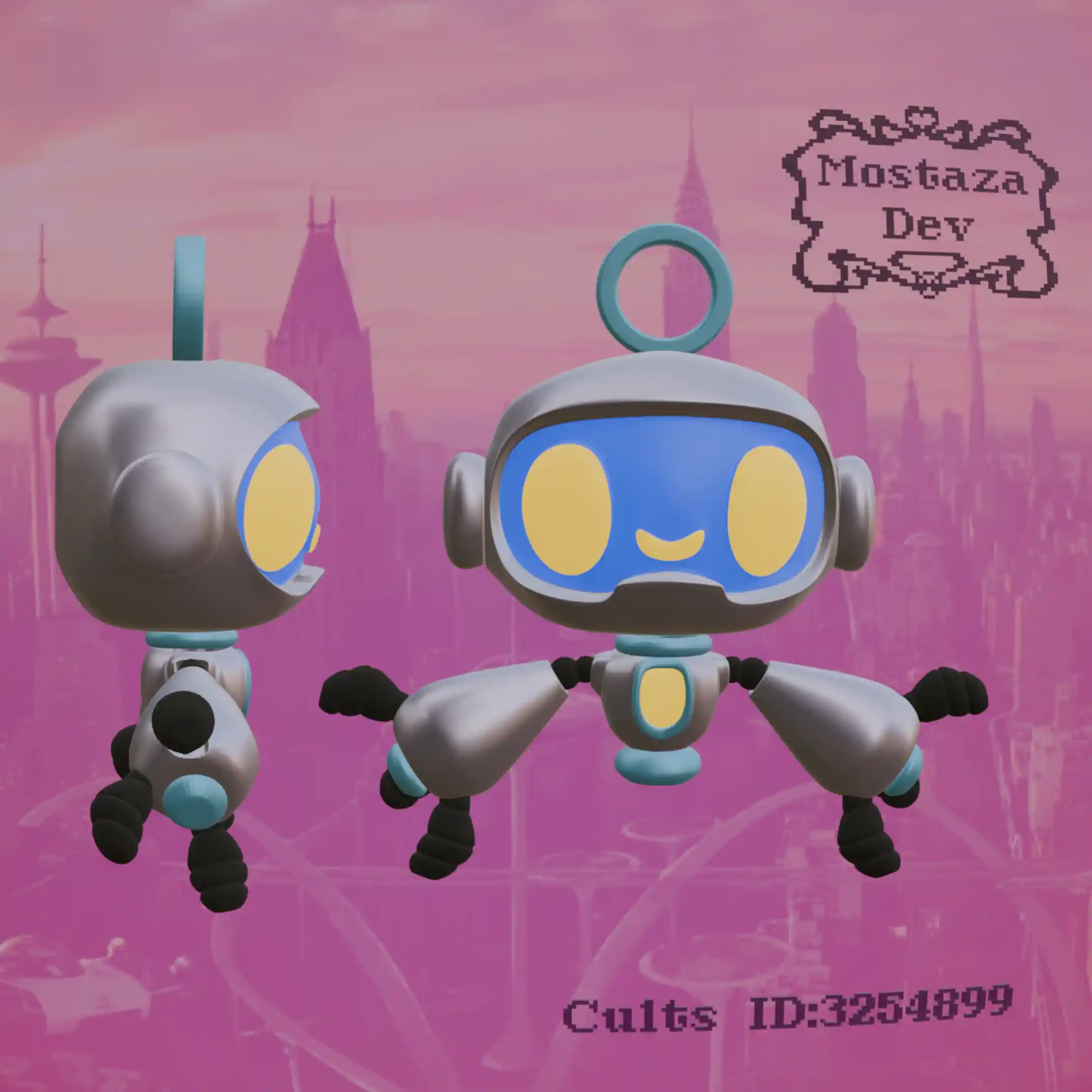 Render del llavero de Herbie impreso en 3D